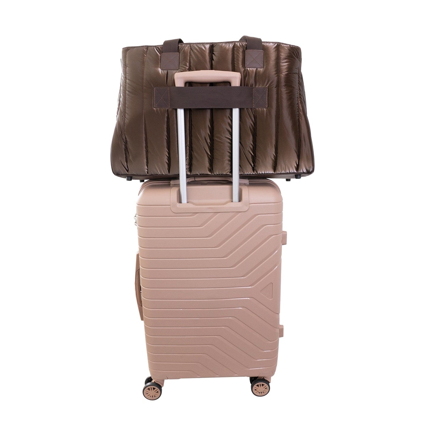 Joan & David Metallic Tubular Quilted Nylon Puffer Tote