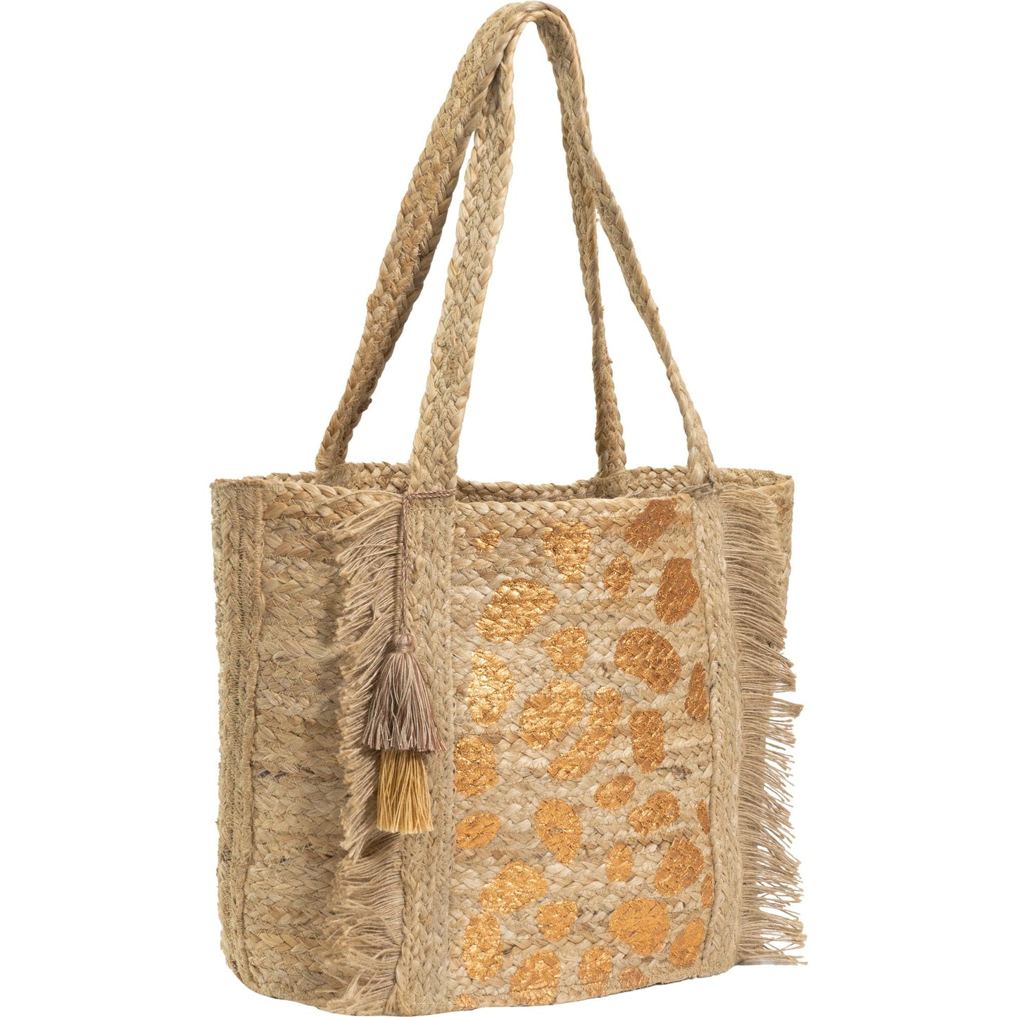 Magid Metallic Leopard Print Natural Straw Jute Tote