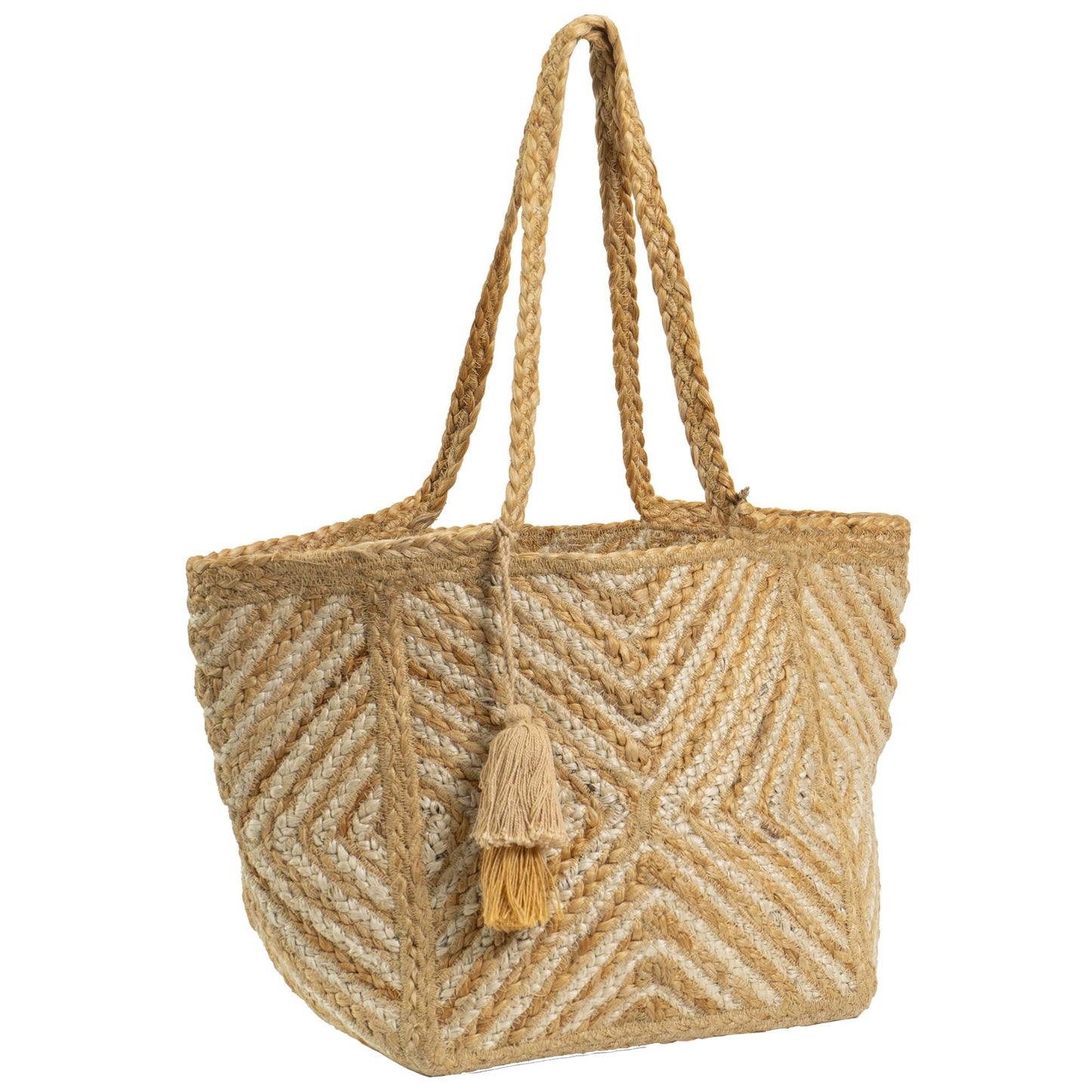 Magid Diamond Woven Natural Straw Jute Tote