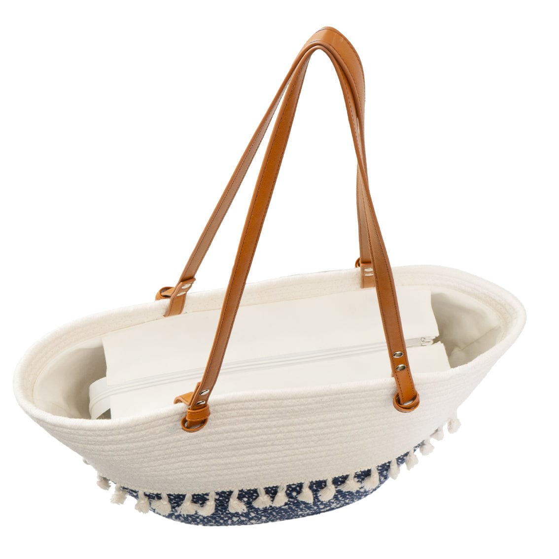 Magid Natural Cotton Woven & Faux Leather Fringe Shoulder Tote