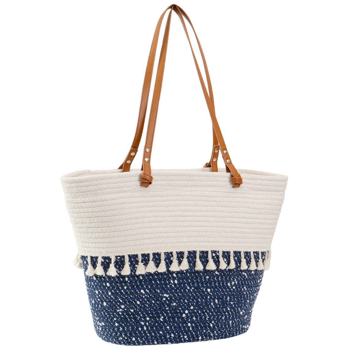 Magid Natural Cotton Woven & Faux Leather Fringe Shoulder Tote