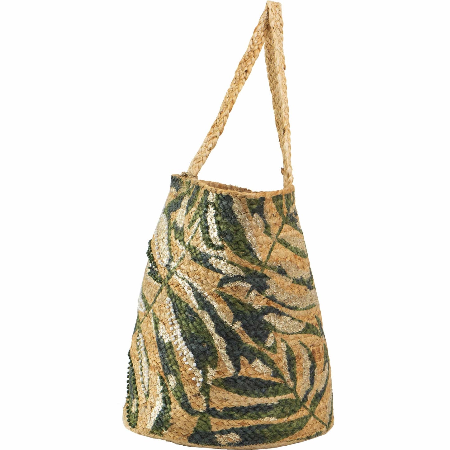 Magid Beaded Palm Print Natural Straw Jute Tote