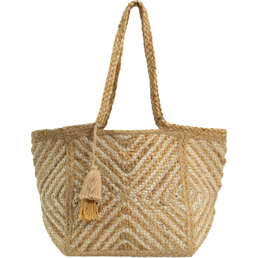 Magid Diamond Woven Natural Straw Jute Tote