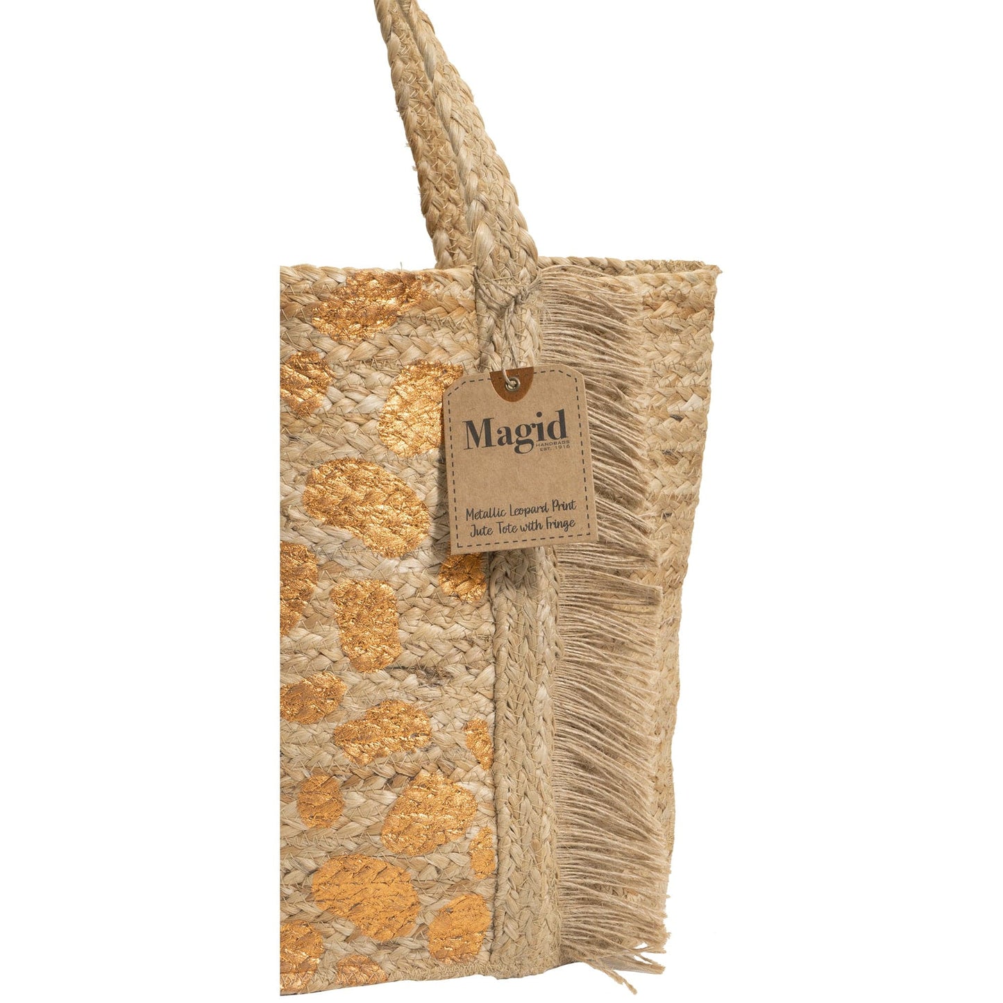 Magid Metallic Leopard Print Natural Straw Jute Tote