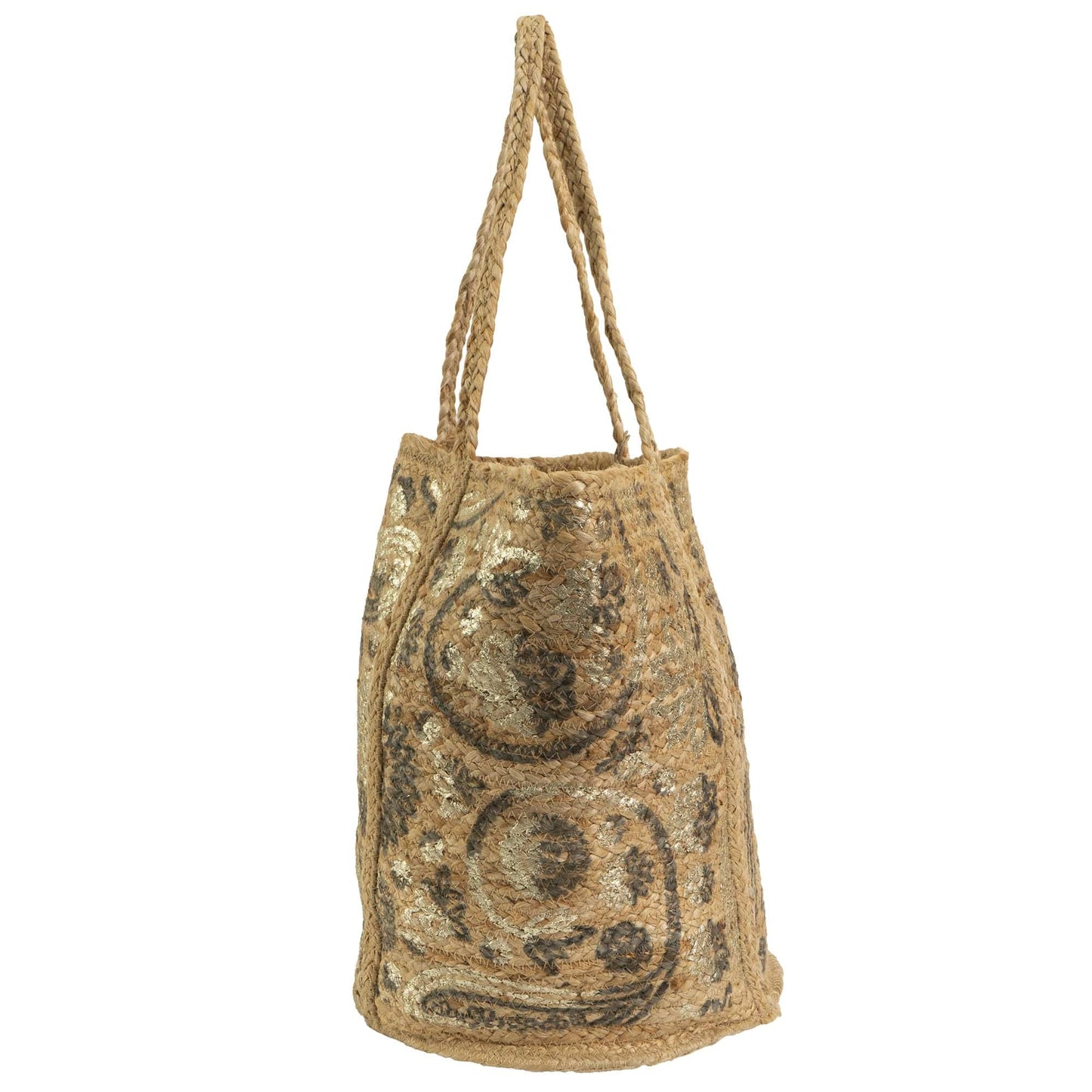 Magid Metallic Floral Print Natural Straw Jute Tote