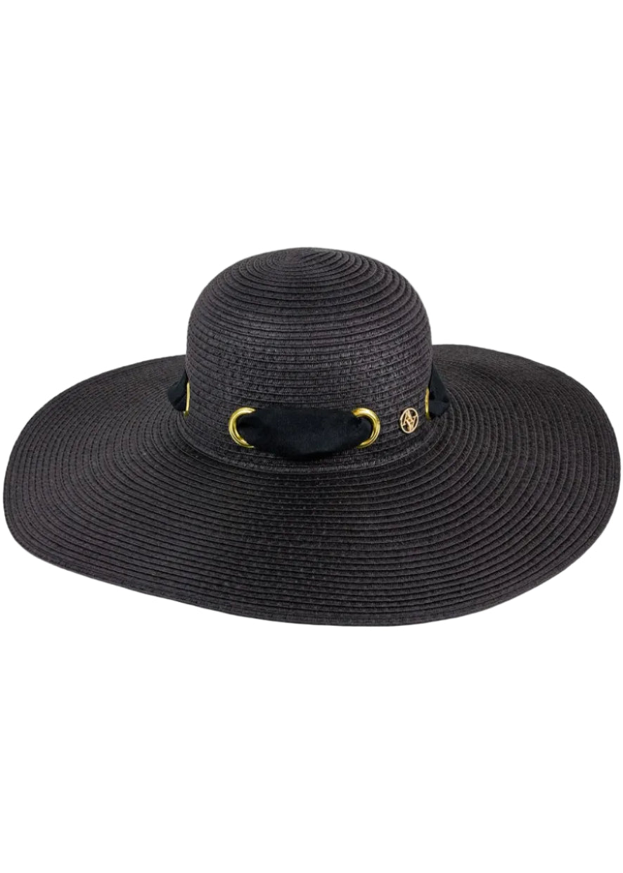 Adrienne Vittadini Straw Grommet Ribbon Large Brim Floppy Hat