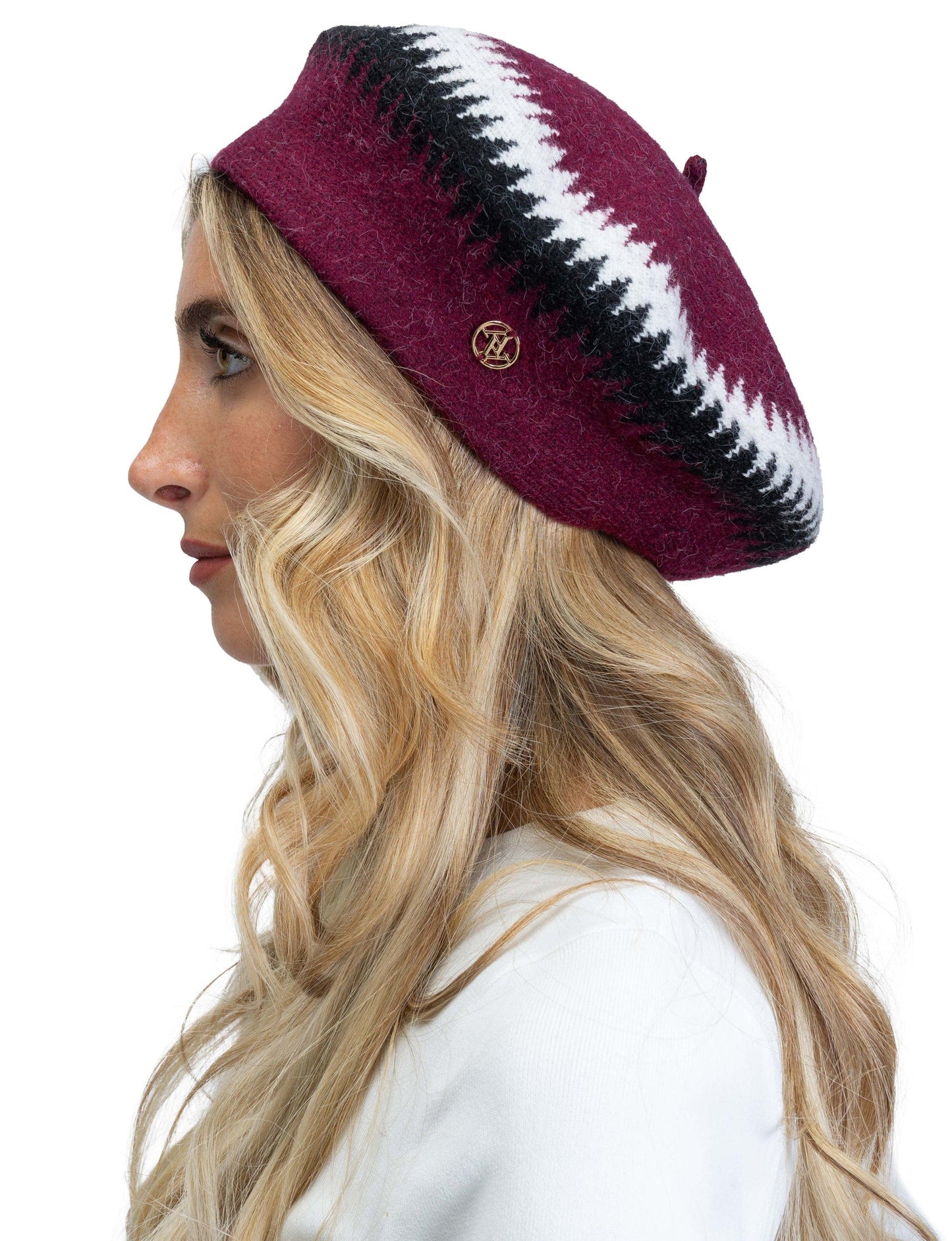 Adrienne Vittadini Chevron Color Block Knit Beret