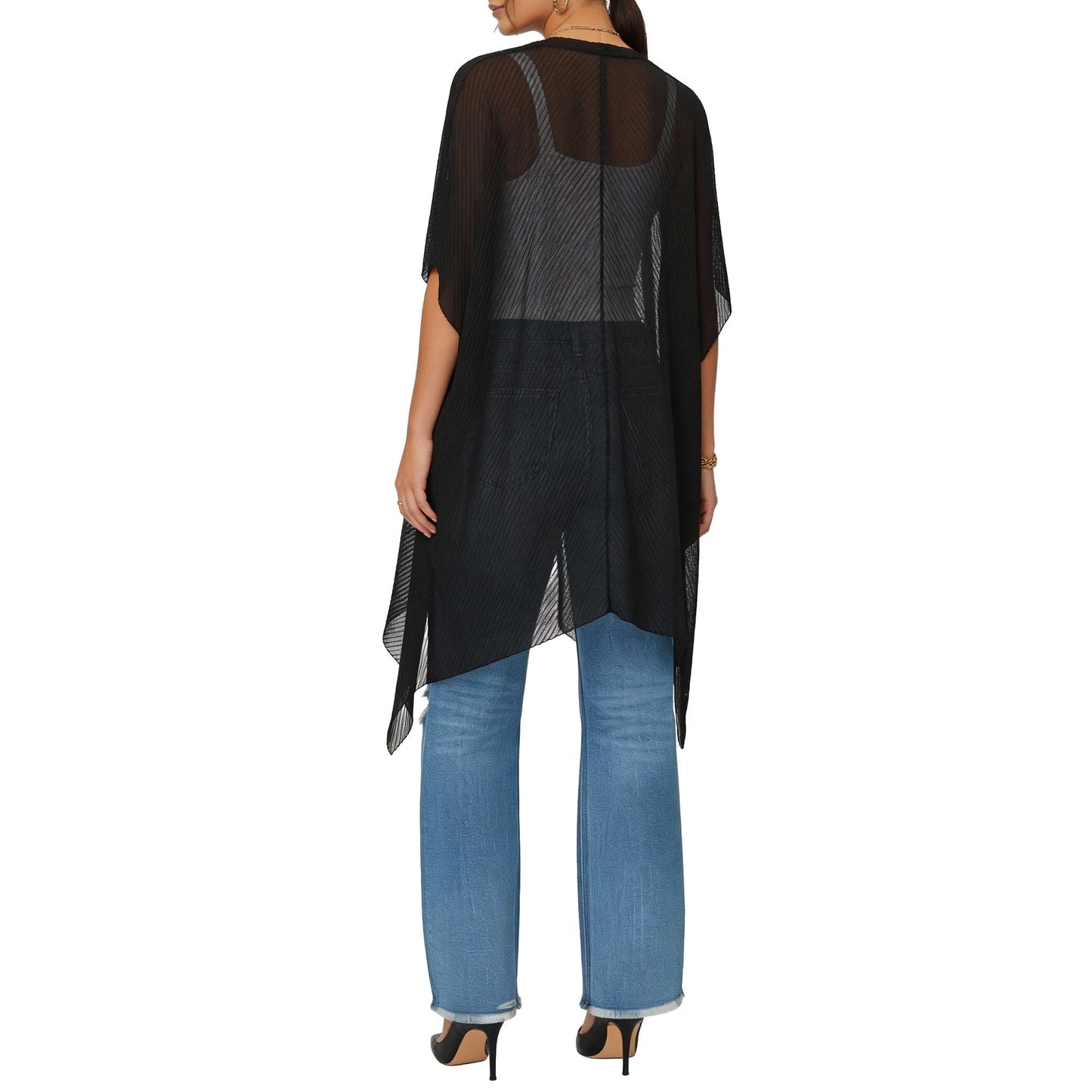 Adrienne Vittadini - Black Airy Short Sleeve Kimono