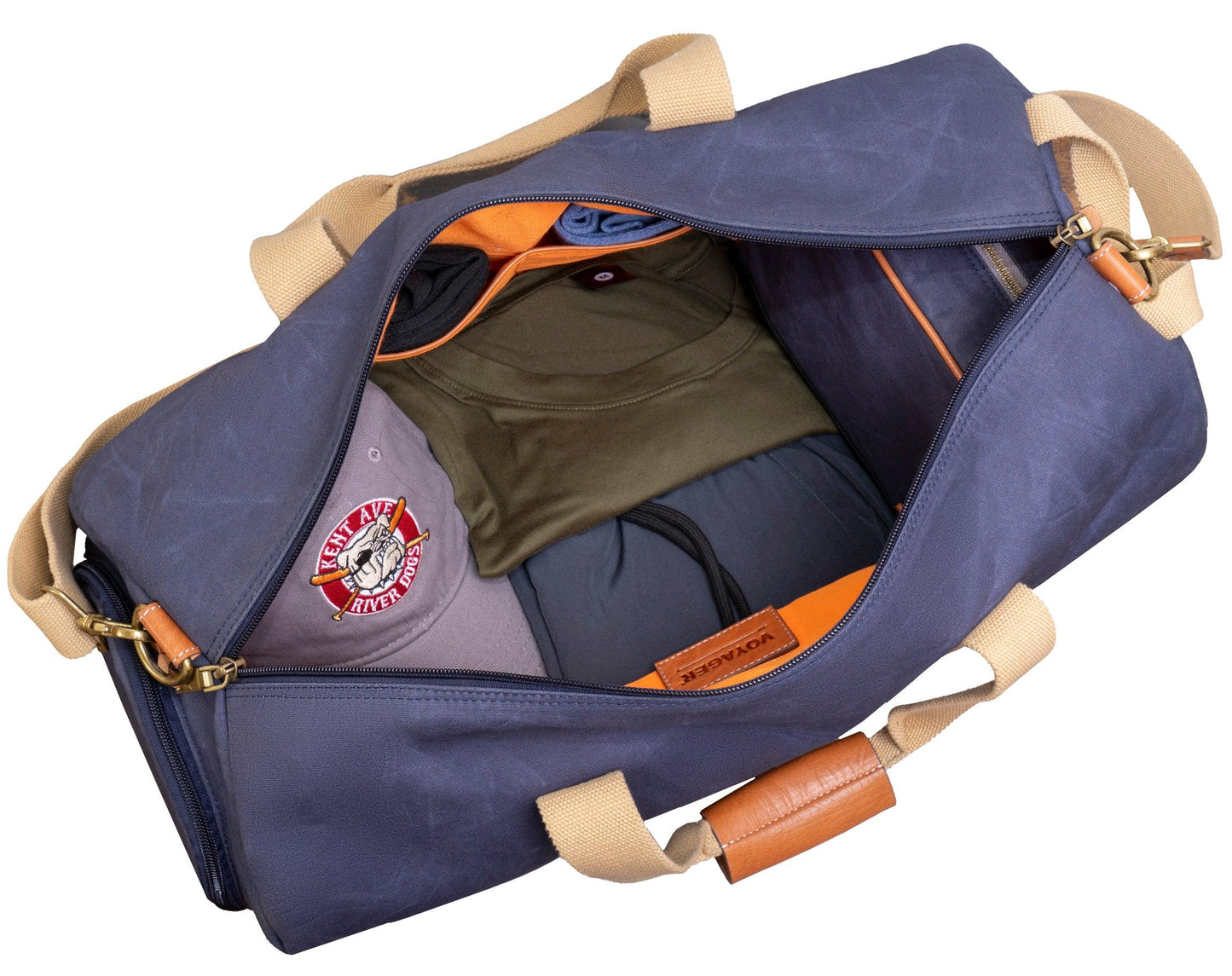 Voyager 20"Waxed Canvas Shoe Pocket Duffel - Navy