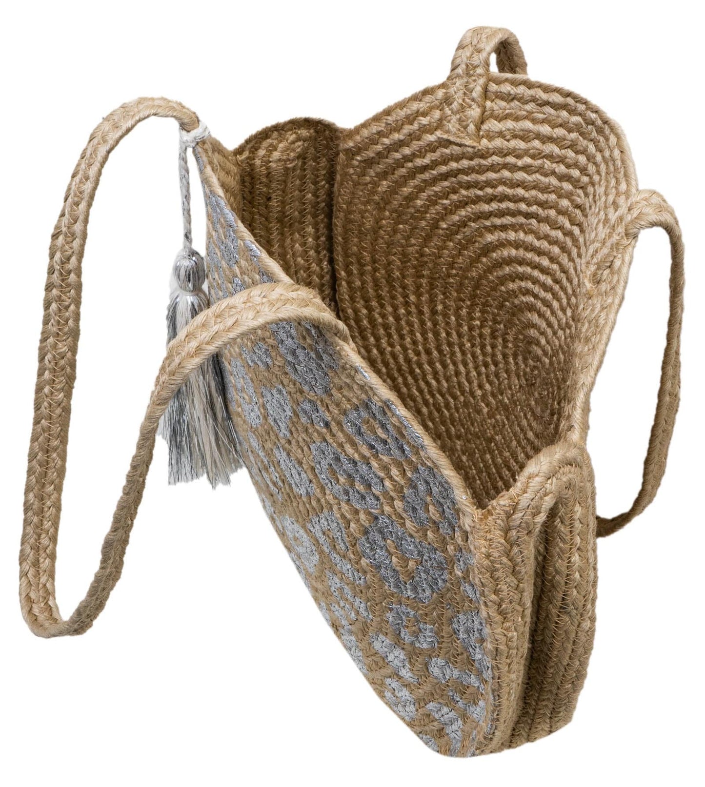 Magid Metallic Leopard Print Straw Jute Circle Tote