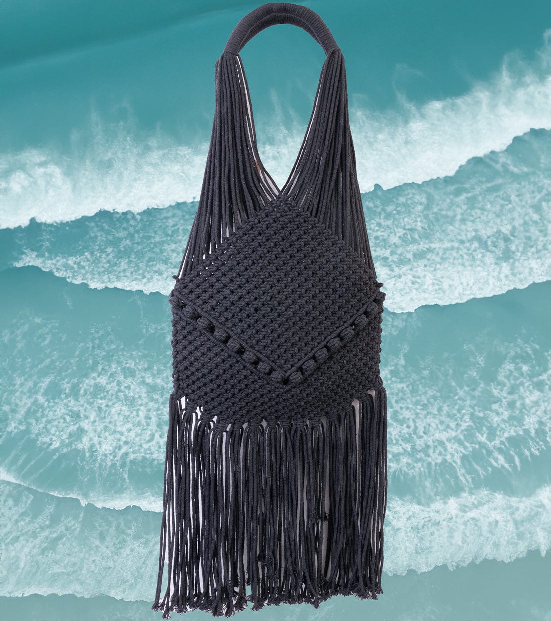 Magid Natural Cotton Macrame Fringe Shoulder Bag