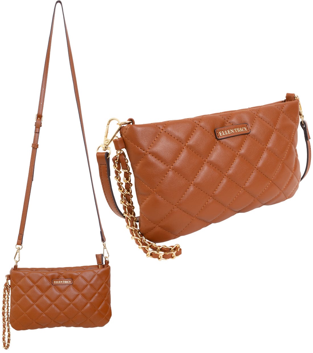 Ellen Tracy Diamond Quilted Phone Case & Wallet On Chain Crossbody