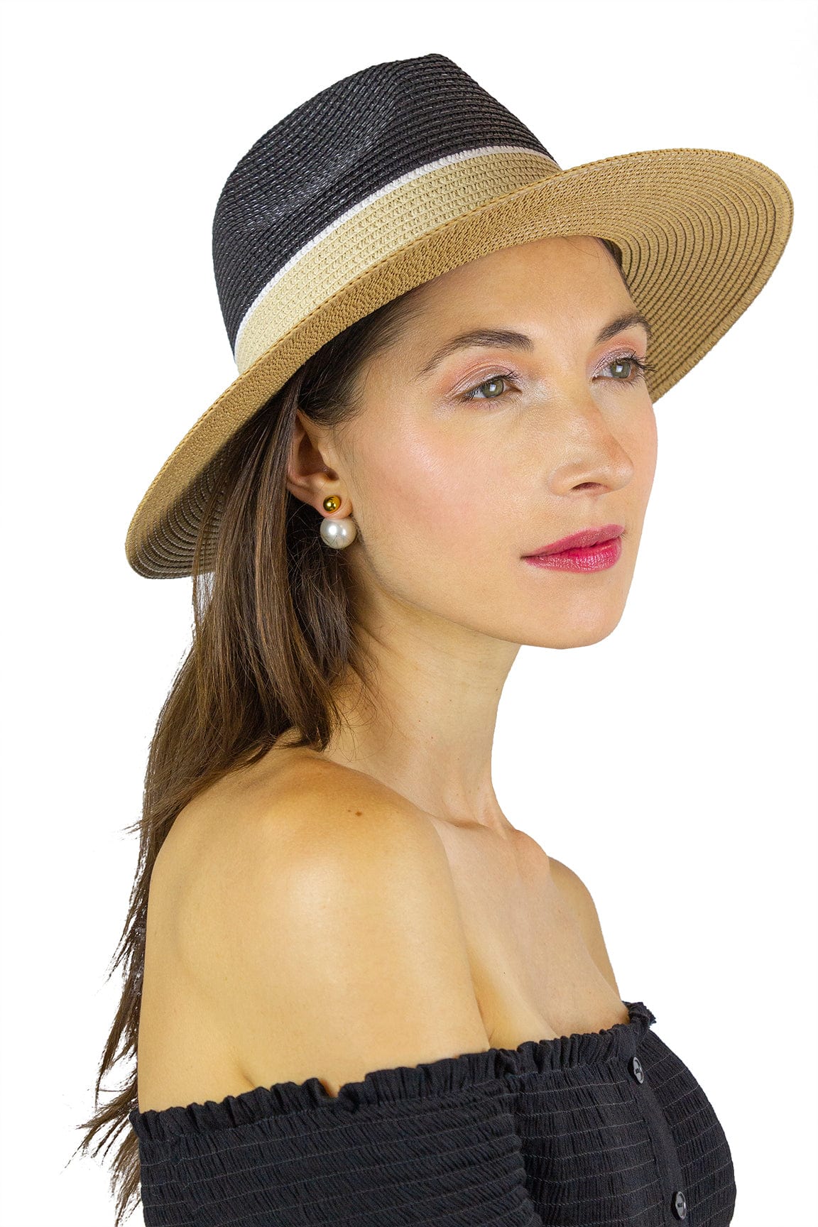 Magid Straw Panama Colorblock Crown Hat