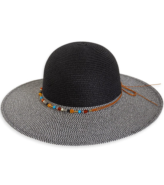 Magid Beaded Crown Two Tone Straw Floppy Hat
