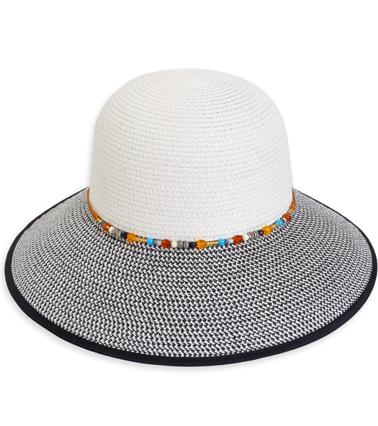 Magid Beaded Crown Two Tone Straw Bucket Hat