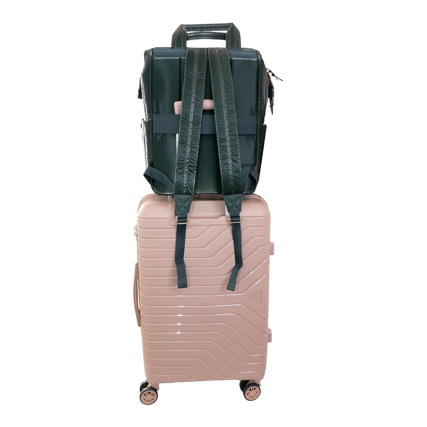 Joan & David Tubular Quilted Metallic Puffer Nylon 18-Inch Workbook Backpack