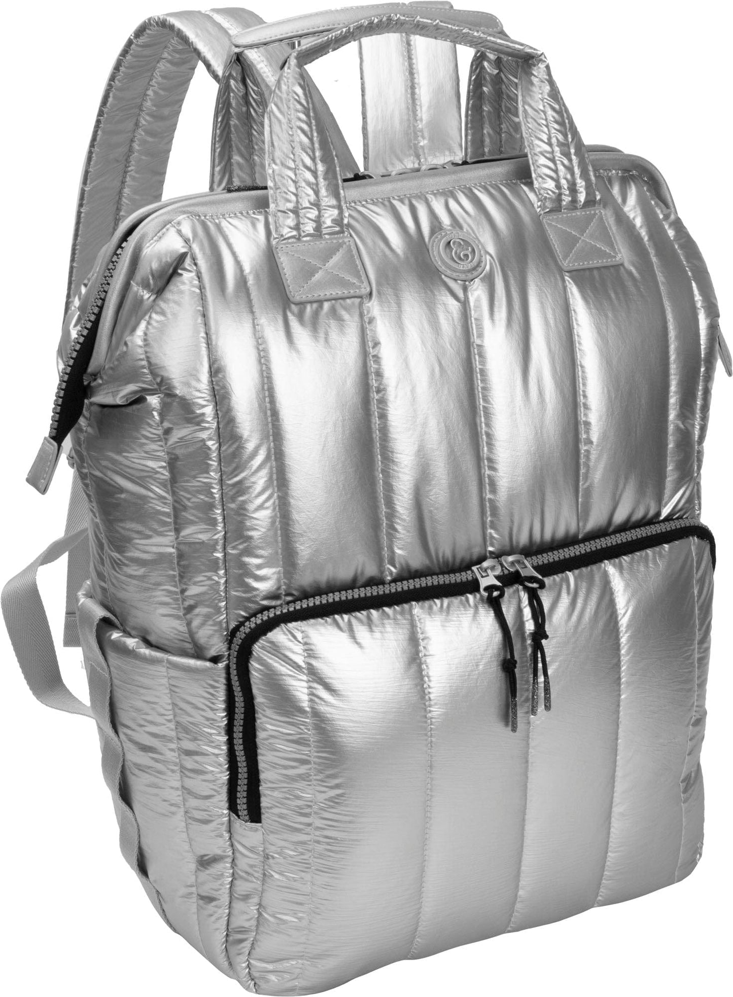 Joan & David Tubular Quilted Metallic Puffer Nylon 18 Inch Square Workbook Backpack