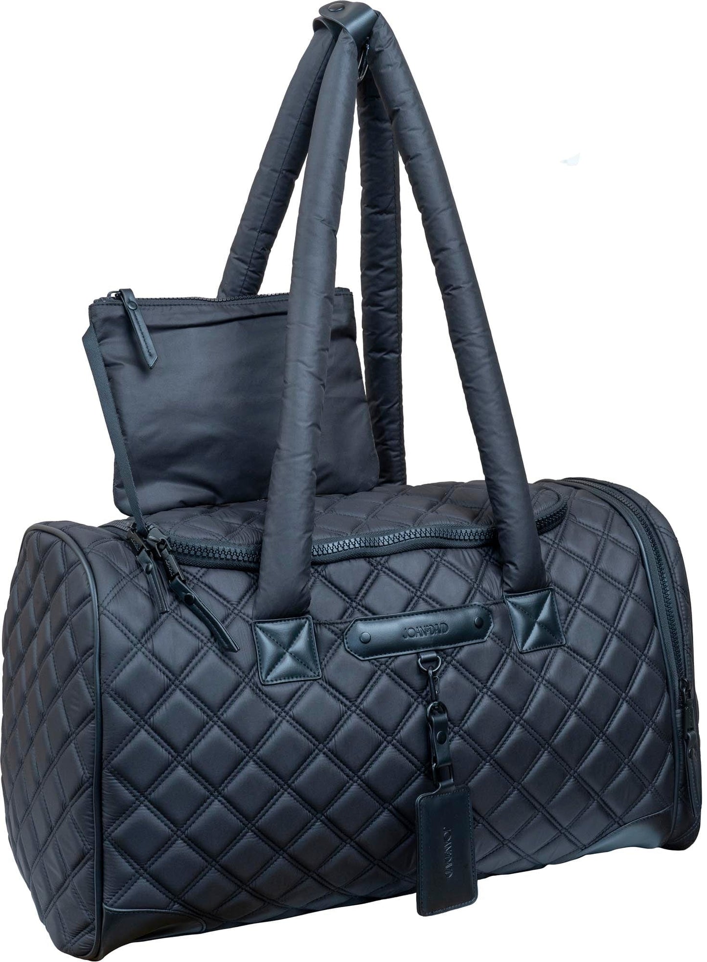 Joan & David 22 Inch Diamond Quilted Parachute Nylon Shoe Pocket Duffel Bag