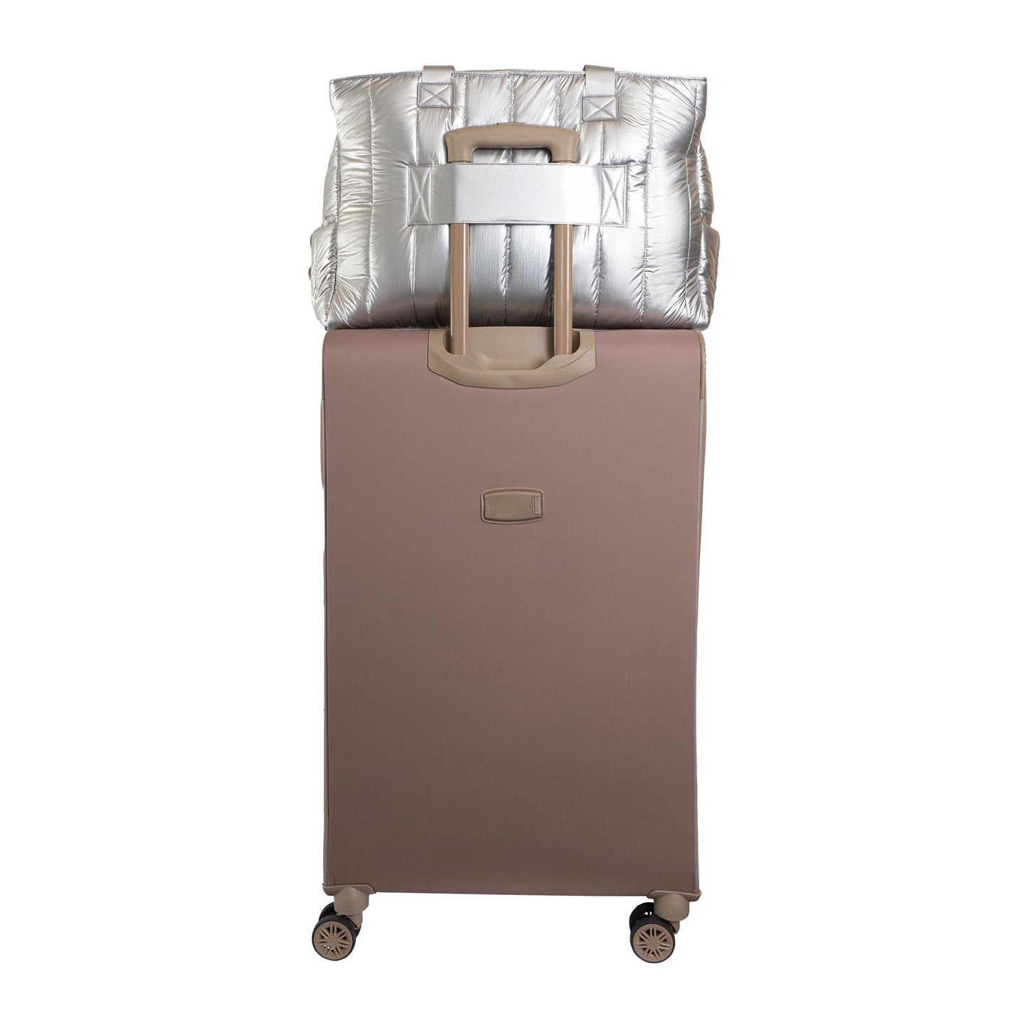 Joan & David Metallic Tubular Quilted Nylon Puffer Tote