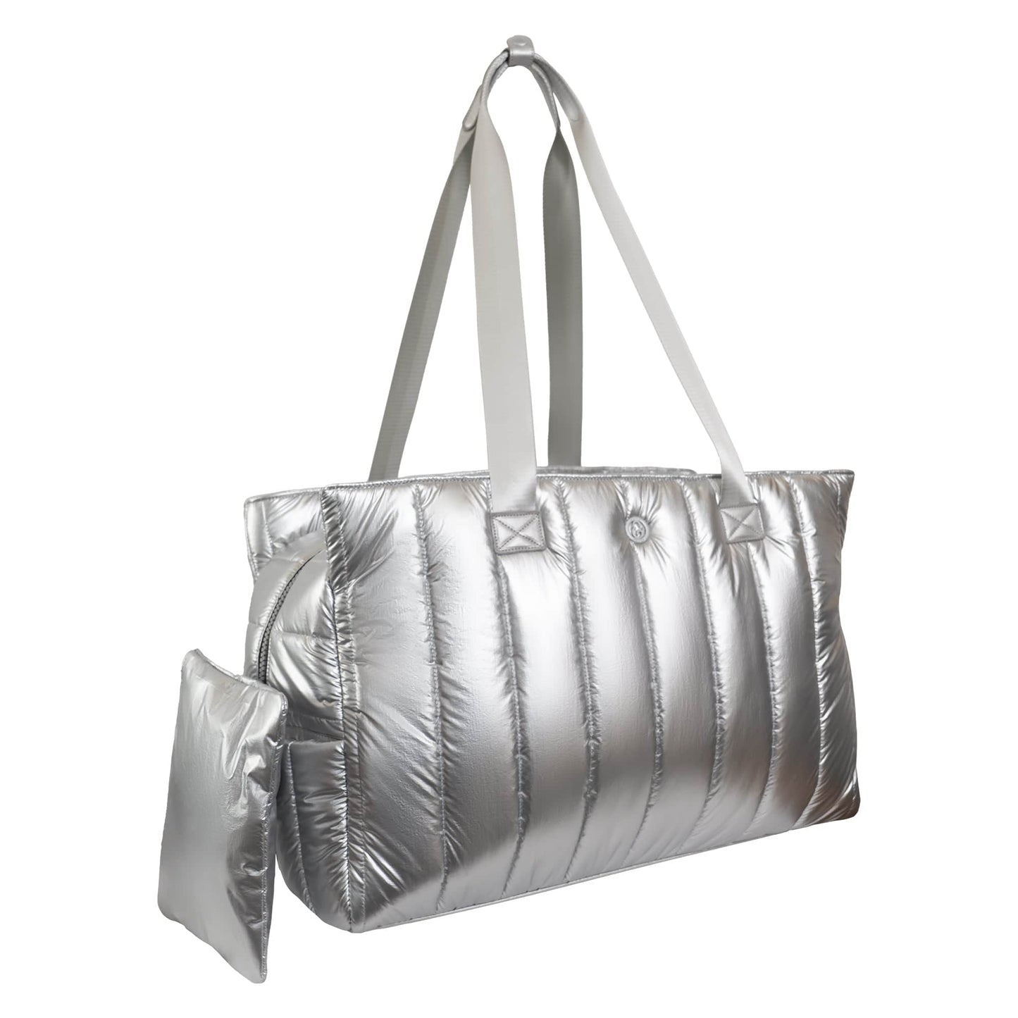 Joan & David Metallic Tubular Quilted Nylon Puffer Tote