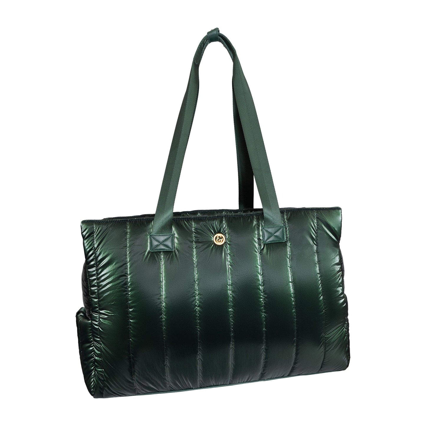 Joan & David Metallic Tubular Quilted Nylon Puffer Tote