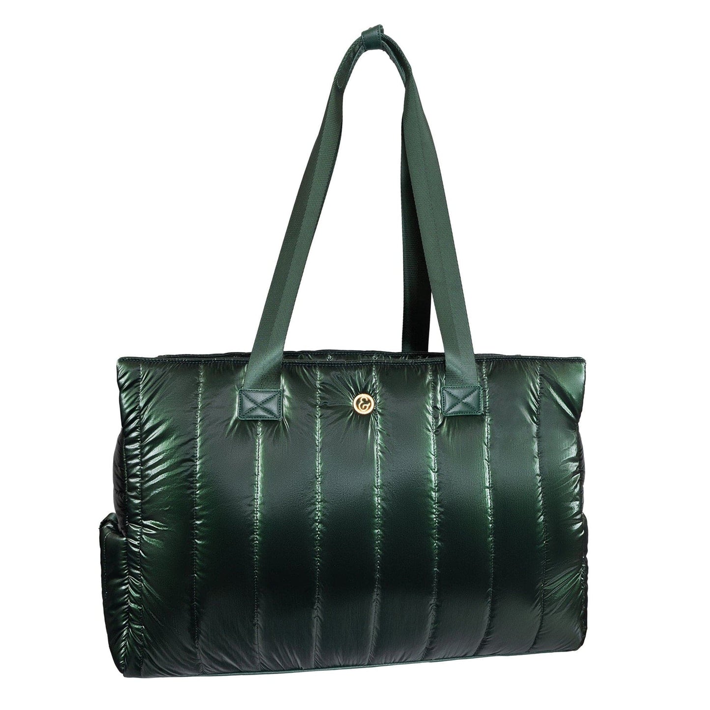 Joan & David Metallic Tubular Quilted Nylon Puffer Tote