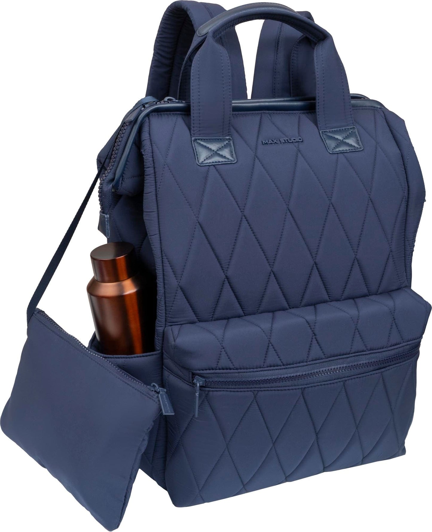 Max Studio Diamond Quilted Backpack with Front Zippered Pocket