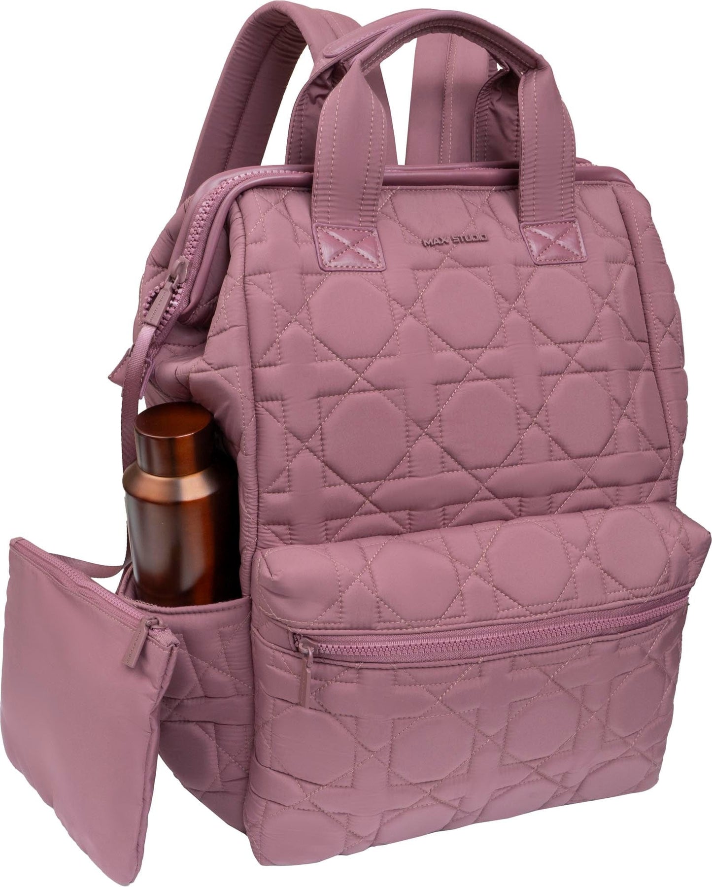 Max Studio Square Quilted Backpack with Front Zippered Pocket