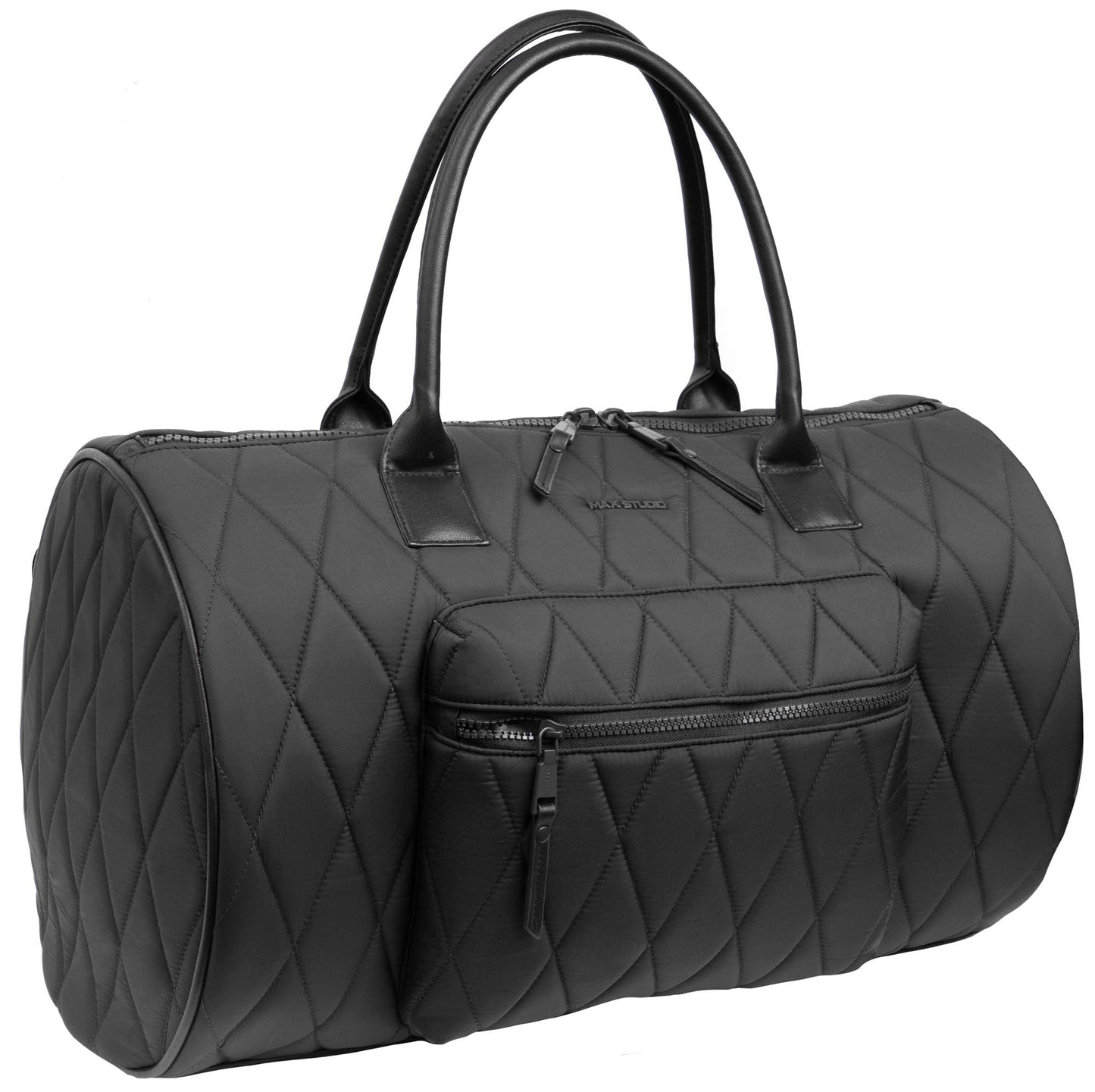 Max Studio 20 Inch Large Nylon Diamond Quilted Roll Front Pocket Duffle Bag