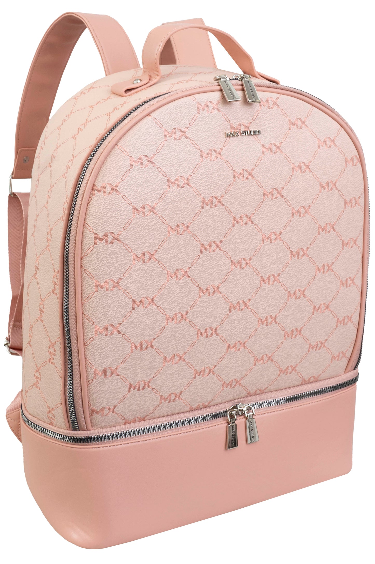 Max Studio Pebble Grain Signature  Print Backpack with Zippered Bottom Compartment