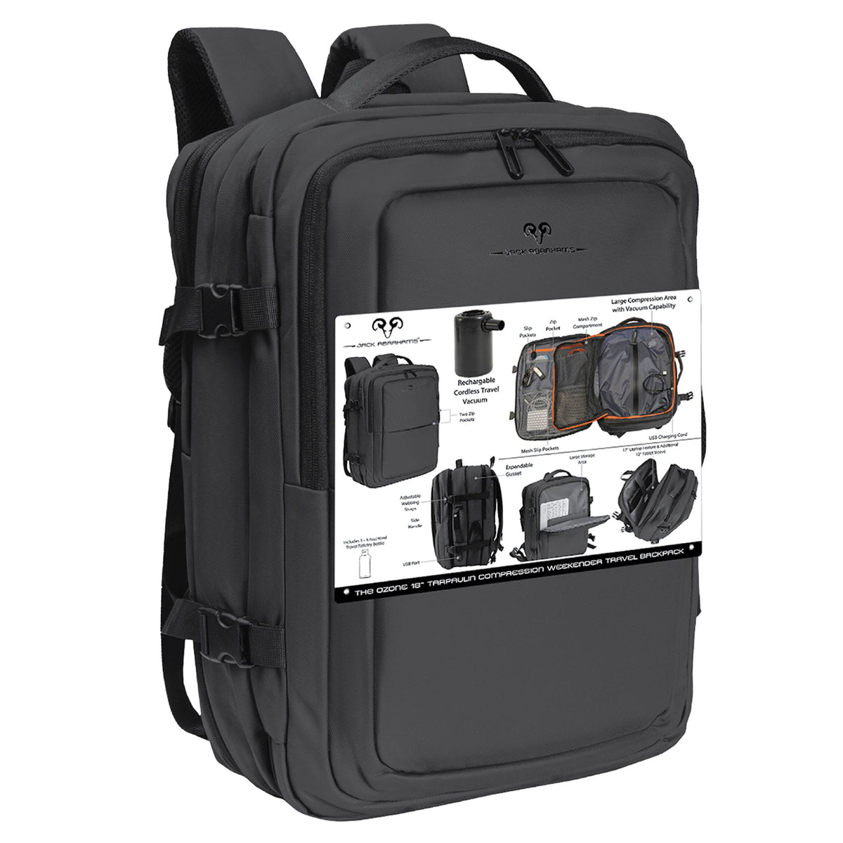 Jack Abrahams The Ozone 18 In Tarpulin Expandable Weekender Backpack