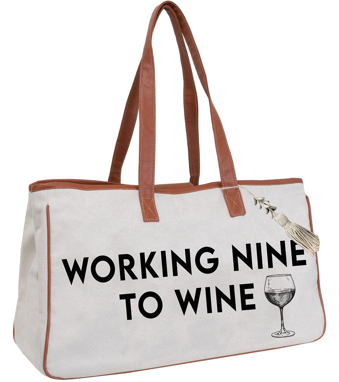 Magid Canvas Wine Tote "WORKING NINE TO WINE"