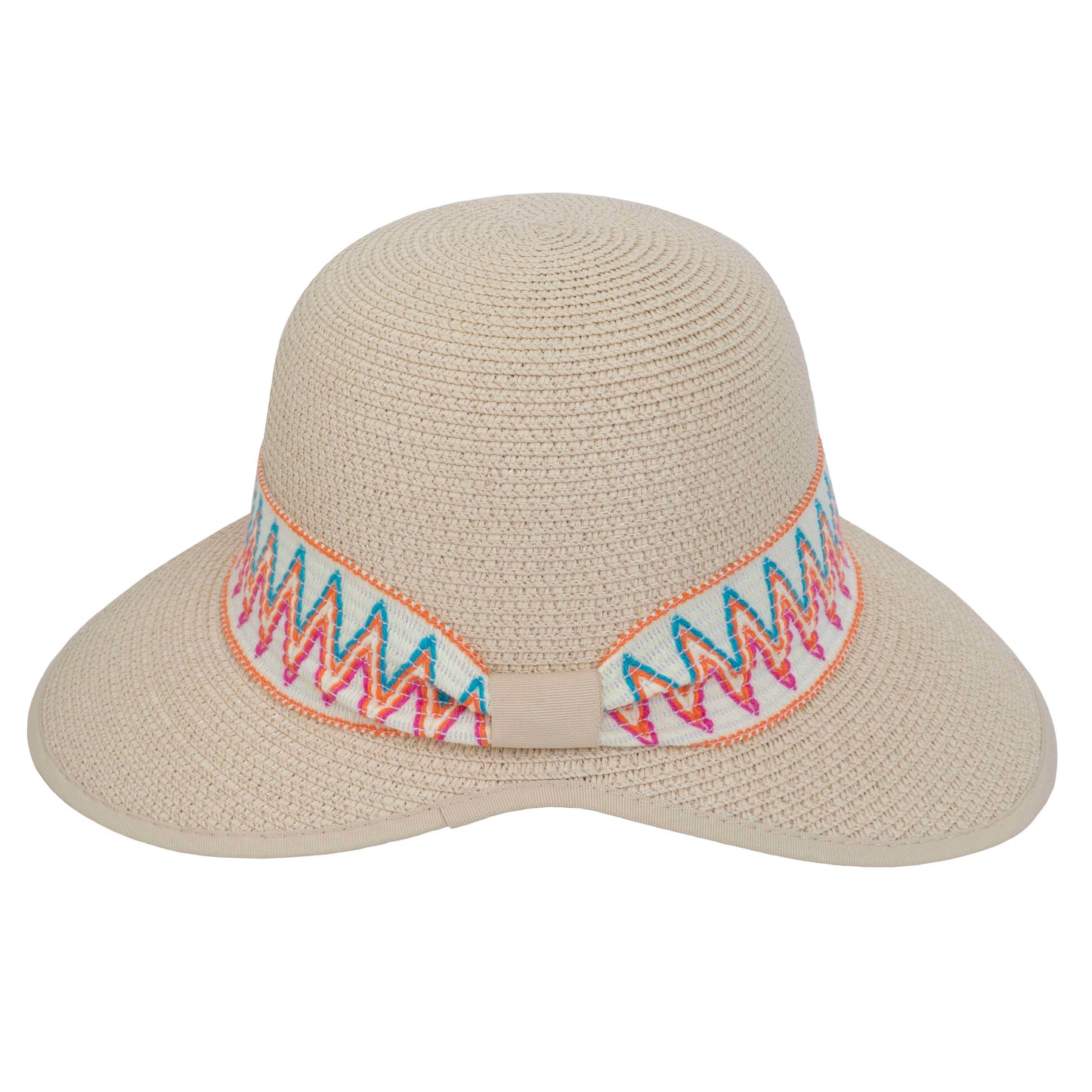 Magid Printed Ribbon & Frayed Brim Straw Garden Hat