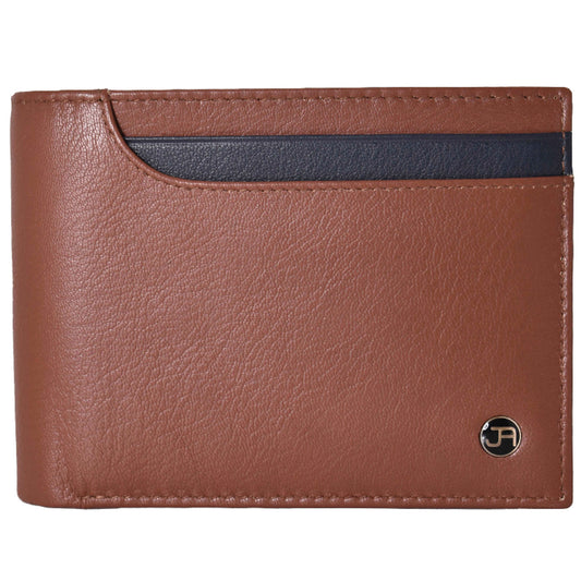 Jack Abrahams Goat Nappa Leather Bi-Fold Top Front Wallet- Cognac/Black