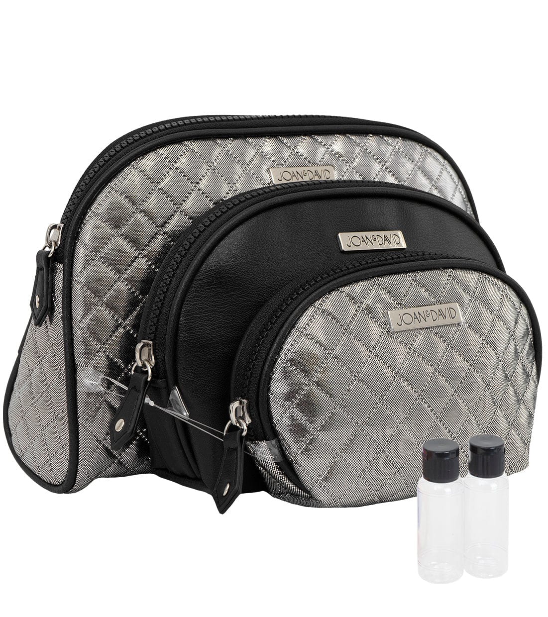 Joan & David 3 Piece Quilted Nylon Metallic Dome Cosmetic Pouch Set