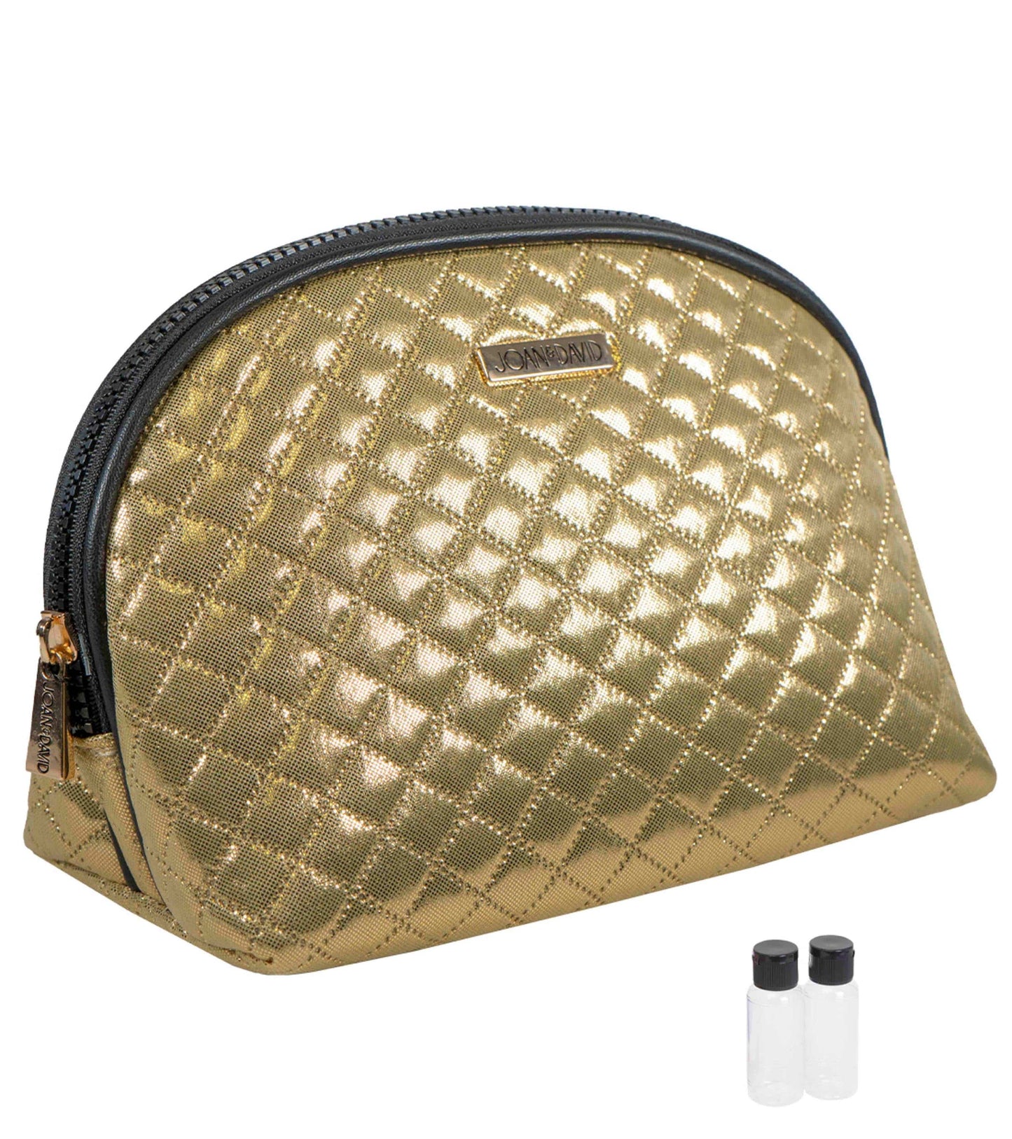 Joan & David Diamond Quilted Nylon Metallic Dome Cosmetic Pouch