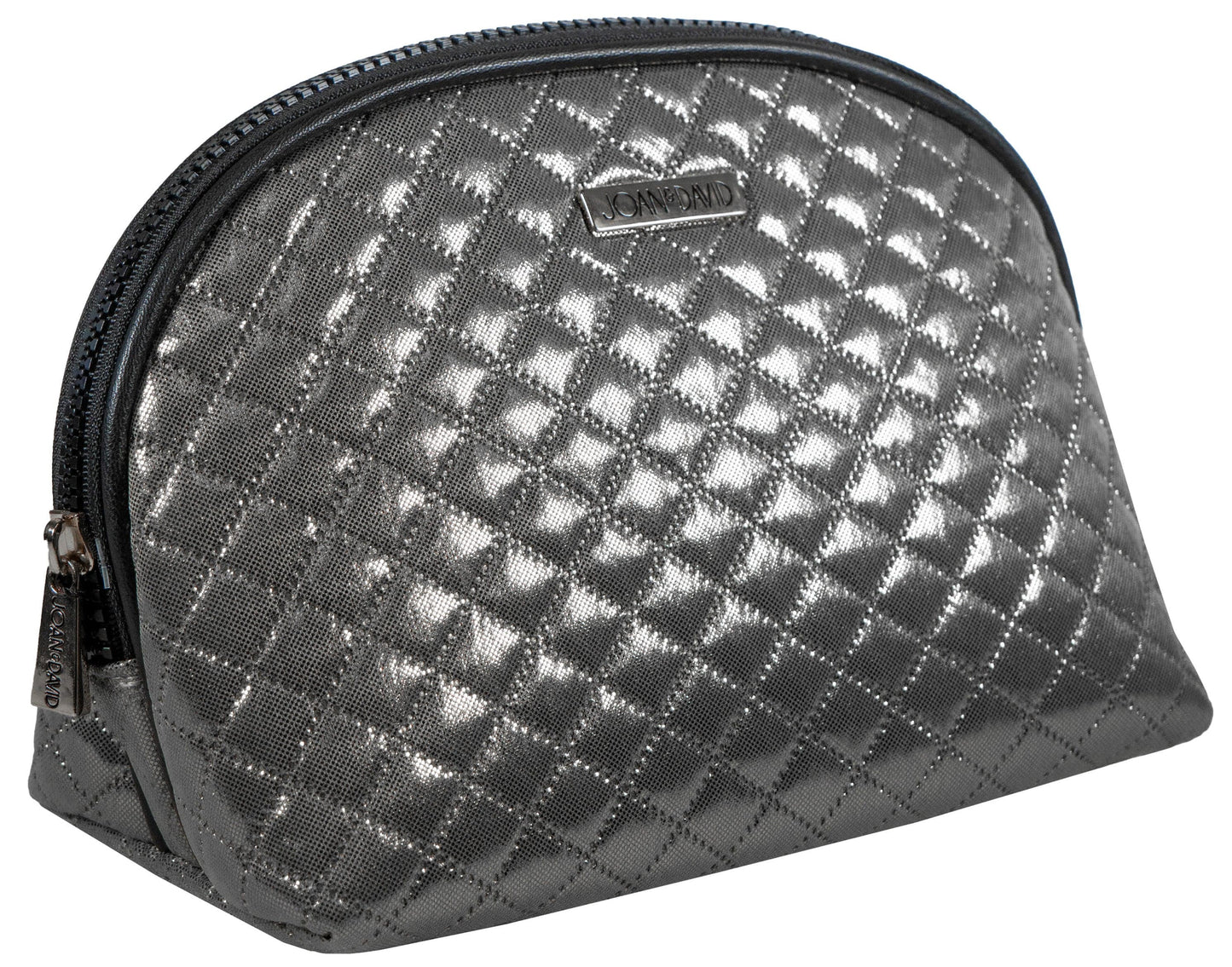 Joan & David Diamond Quilted Nylon Metallic Dome Cosmetic Pouch