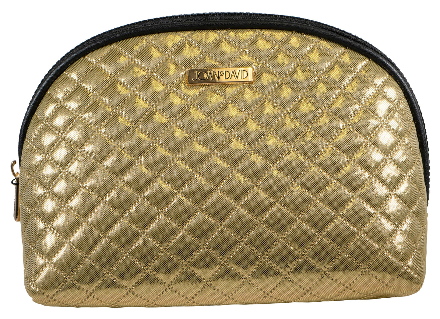 Joan & David Diamond Quilted Nylon Metallic Dome Cosmetic Pouch