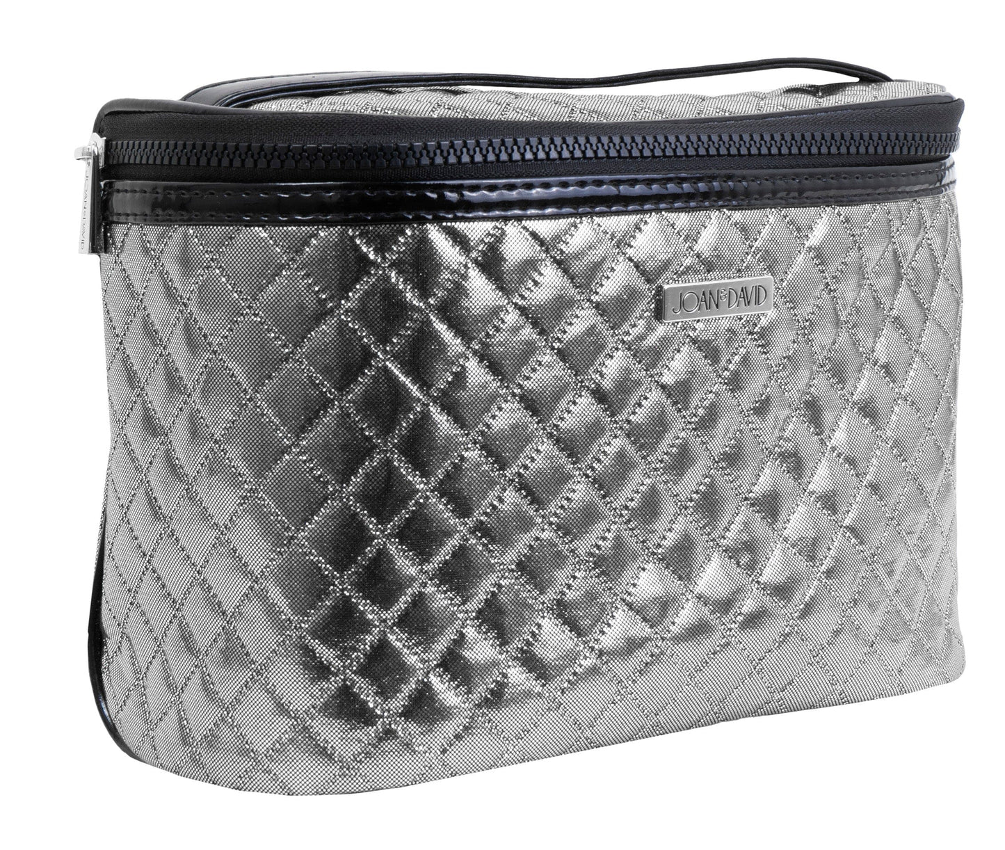 Joan & David Diamond Quilted Nylon Metallic Train Case Toiletry Pouch