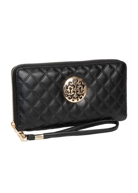 Rebecca & Rifka Smooth Diamond Quilt Medallion Zip Wristlet Wallet